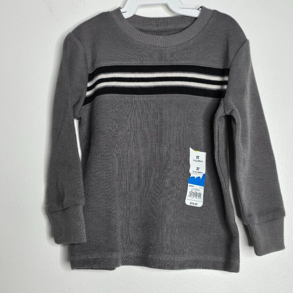 Jumping Beans Sweater Shirt Boys 2T Grey Black White Stripe Long Sleeve NEW